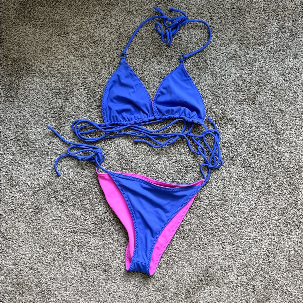 Fabletics Blue and Pink Reversible Strappy Bikini